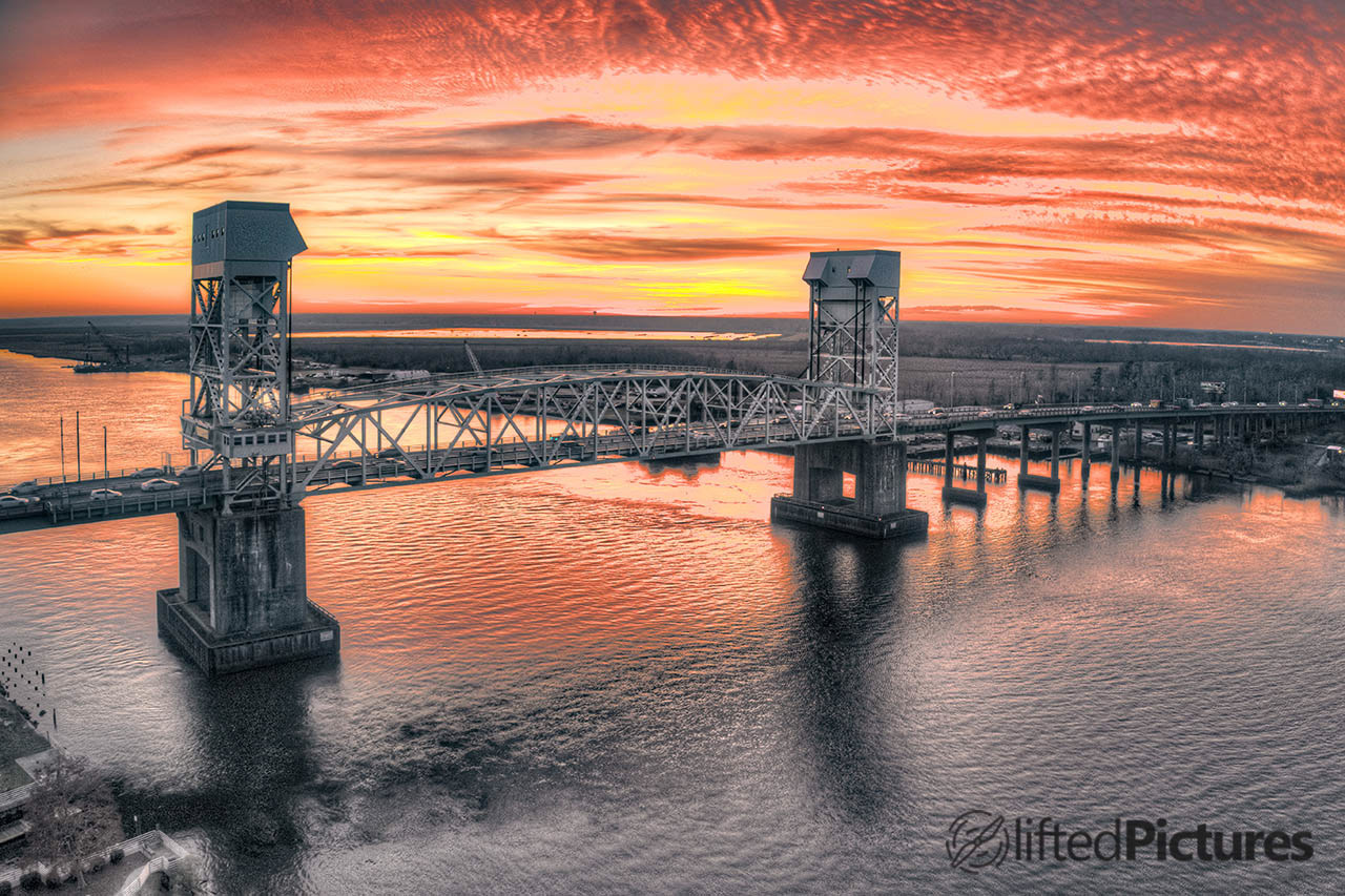 Cape Fear Memorial Bridge at sunset in Wilmington, North Carolina