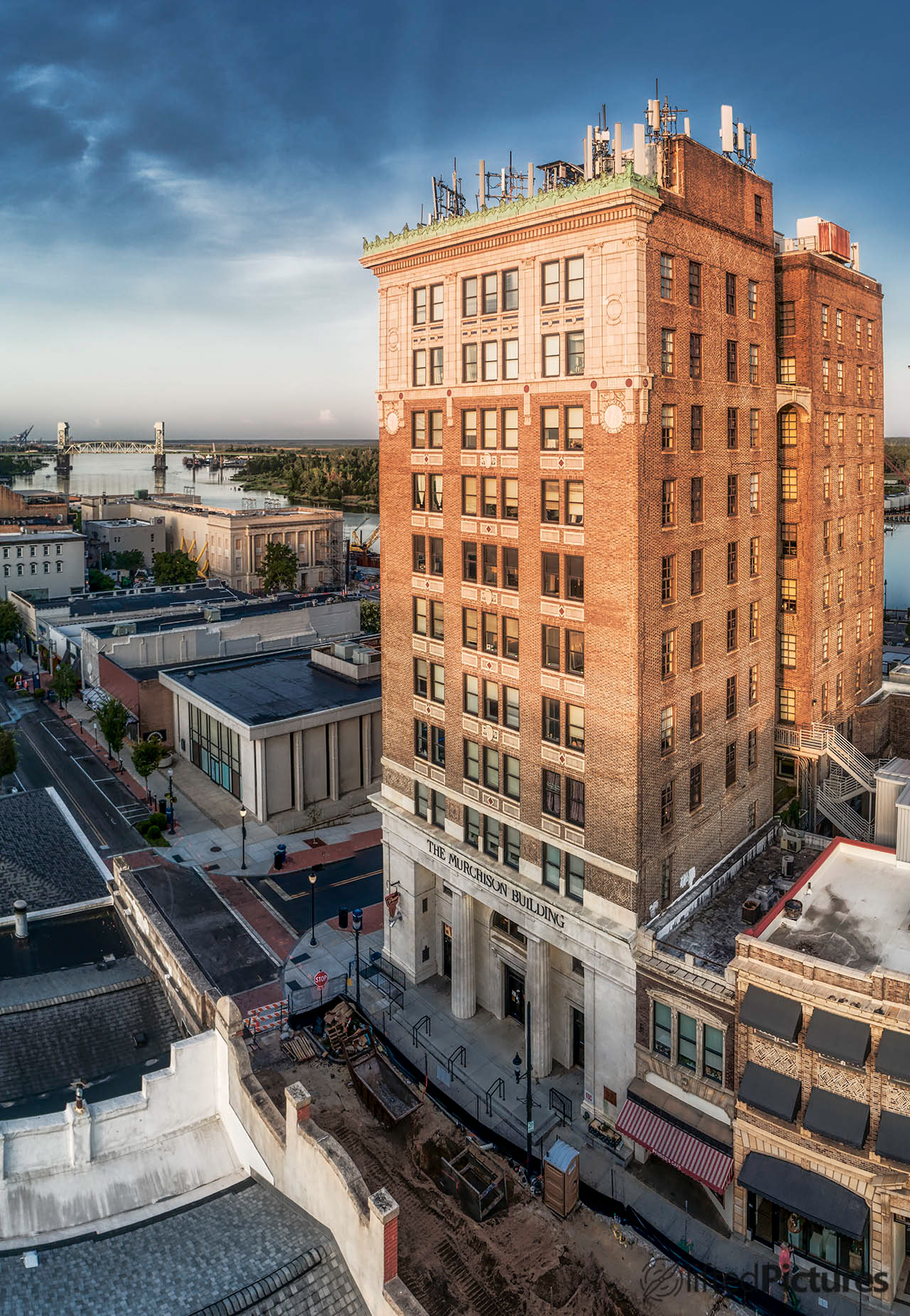 The Murchison Building in downtown Wilmington, with the Cape Fear River behind it