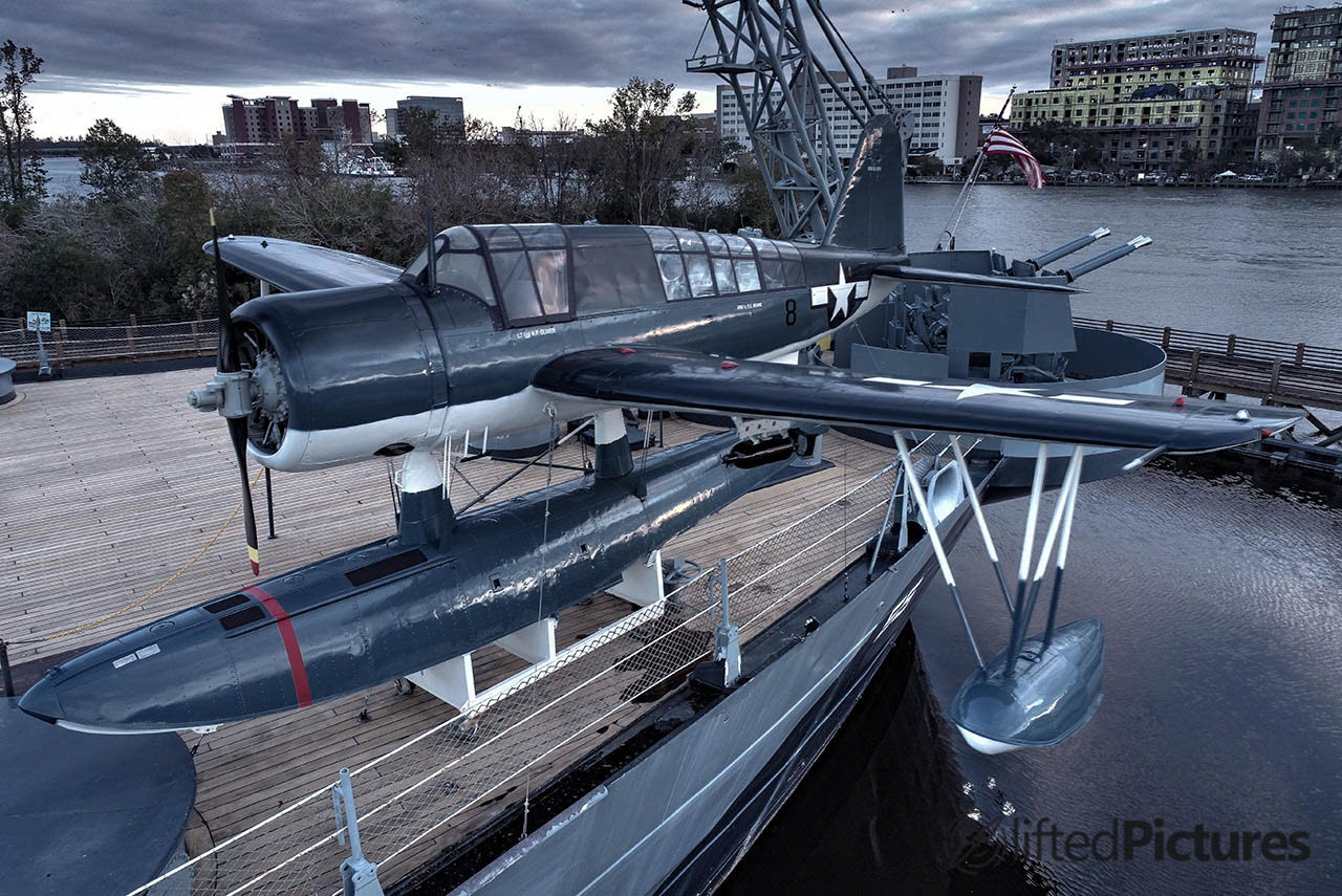Kingfisher floatplane on the deck of the USS North Carolina in Wilmington